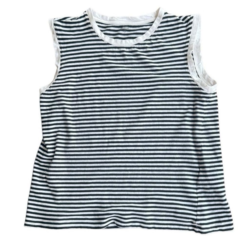 Kate Spade Saturday Tank Top Striped Muscle Tee Black White Cotton Small